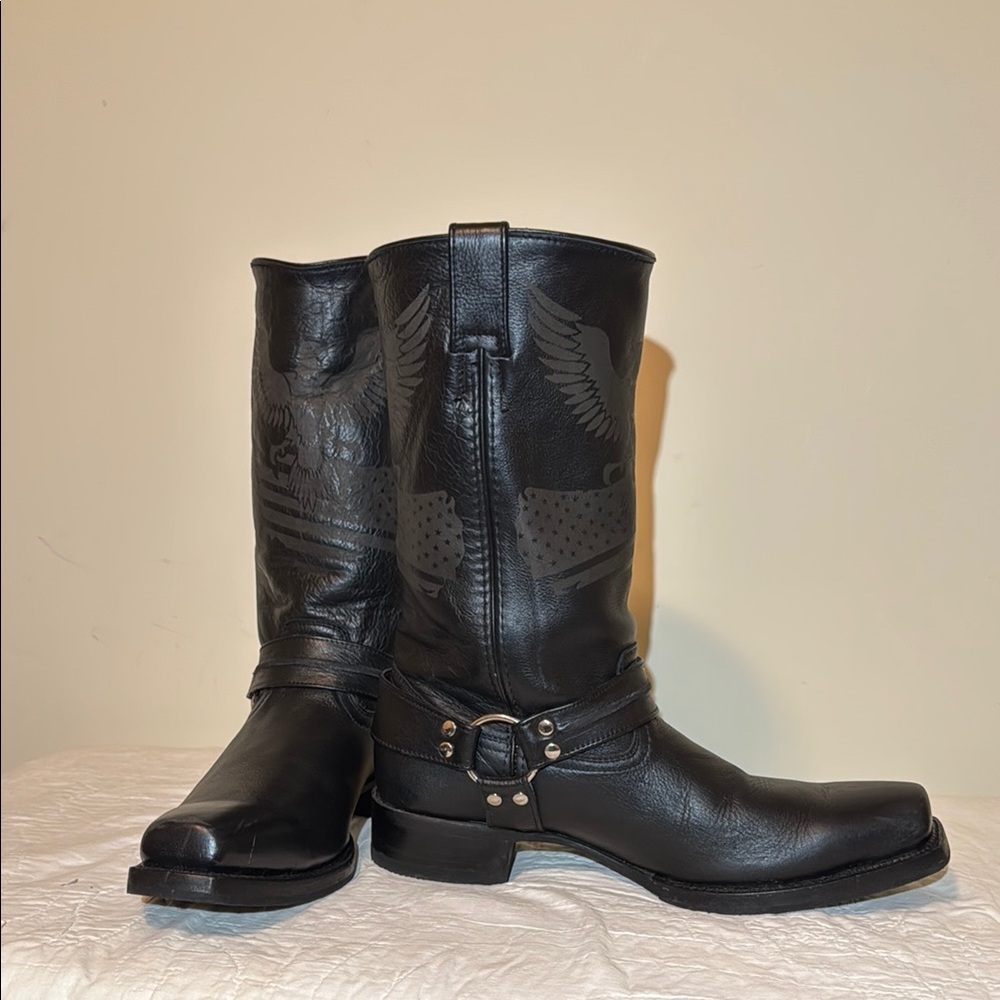 Black Cowboy Western Boots with Harness Detail